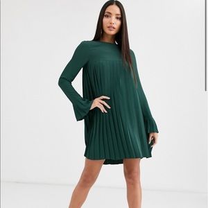 ASOS pleated trapeze mini dress with long sleeves